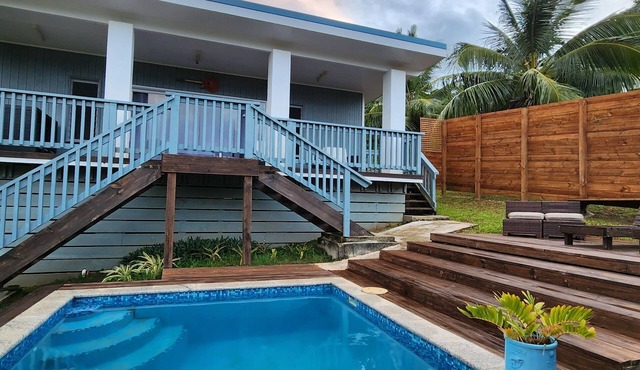 2 bdrm home with private pool, ocean views & great outdoor BBQ space.