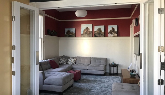 2 bed with small office 1 bath Top floor Mission Flat with yard & garage.
