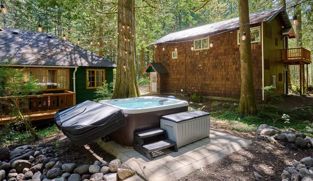 2 Cabins One Epic Getaway! 2 Hot Tub, 9 beds, Fast Wifi, AC, Pet Friendly, Creek