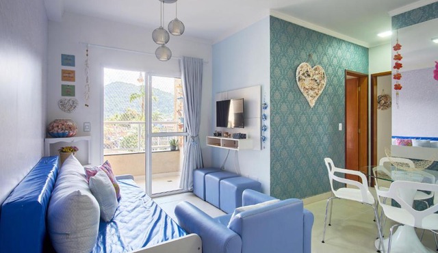 2 Quartos com ar, piscina, sacada Gourmet a 1 km da praia Grande