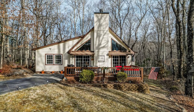 3BR mountain-view cabin with fireplace, deck, grill, & firepit