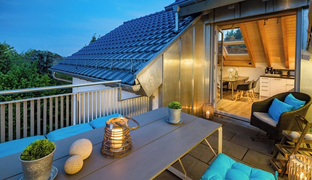 5* rooftop loft with roof terrace to enjoy/1-4 p/garden use/parking/close to the city