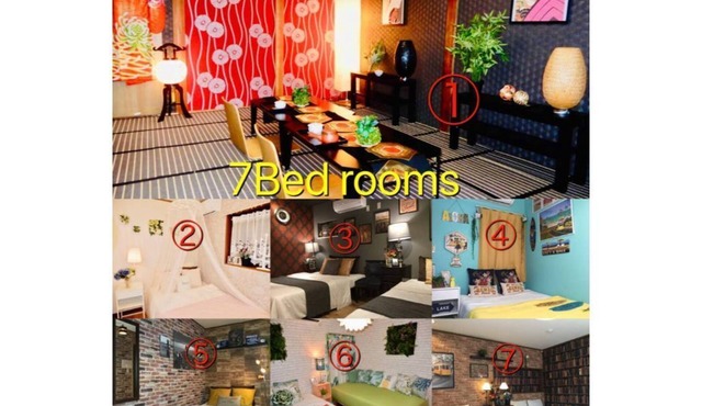 ( 6) 22 people can be accommodated / Close to Kyocera Dome / 5 min. to Dotonbori / 2 min. to the nearest station / 7 bedrooms, 1 building for rent! All rooms have different concepts and are fun to stay in.