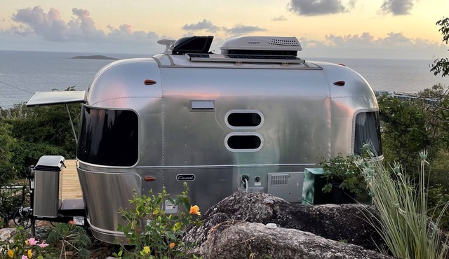 Airstream Glamping Camping overlooking Caribbean Sea Amazing Sunrises & Sunsets