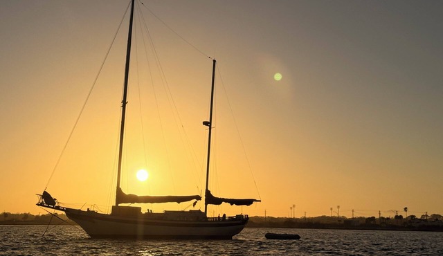 Anchored sailboat stay in beautiful St. Augustine