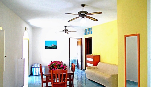 Apartment 2/4 guests, double bedroom, living room, bathroom,kitchen, and outside.
