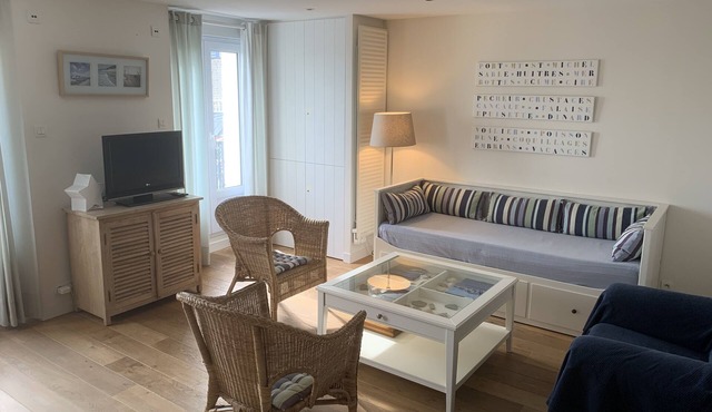 Apartment on the harbor facing the sea. Large living area,