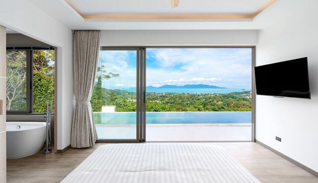 architect-designed 4-bedroom sea view pool villa in Bophut Hills with 13.5m infinity pool