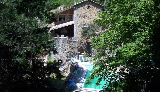 Ardèchoise ouse-heated pool-view of the Ardèche mountains