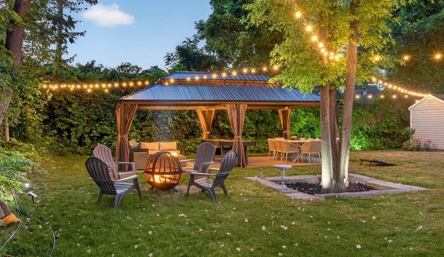 Backyard Oasis: Gazebo, Pool Table & Fire Table