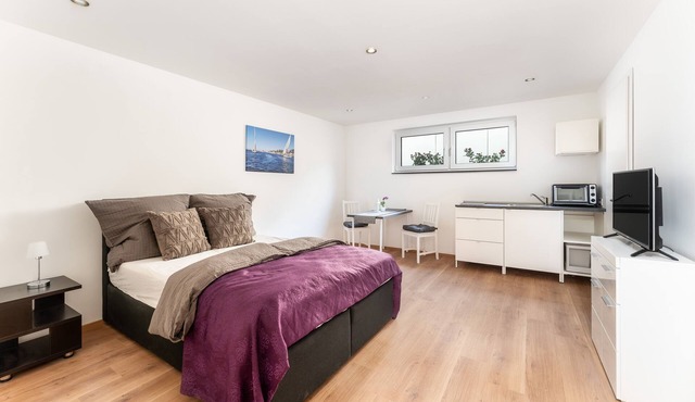 Basement studio with king-size waterbed - good connection to the city center