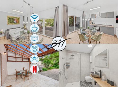 BAT Home Solutions Trier - alles was ein Hotel nicht bietet - Apartment mit STERNEN-Schlaf - ruhig im privaten hist Innenhof-Terrasse-Grill-Pergola - 5 Min zur Altstadt - direkt am Südbahnhof - für bis zu 4 Personen
