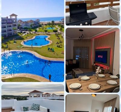 Beachfront Apartment in Assilah, Private Solarium, 4 Pools, Secure Residence, WiFi, Parking