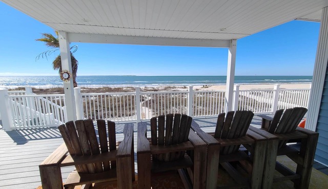 Beachfront home with beautiful view of beach and ocean.
