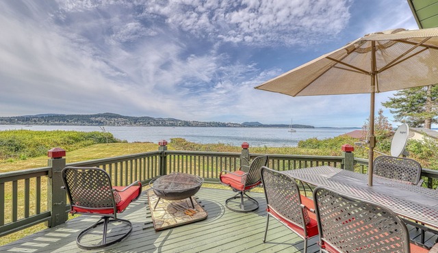 Beachfront home with firepit & breathtaking water views