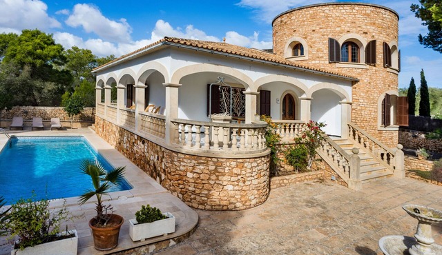 Beachfront Tower holiday house with pool just 300 m from Cala Santanyi beach