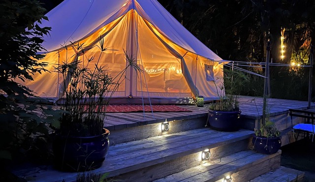 Beautiful Bell Tent nestled by a pond on Salt Spring Island.