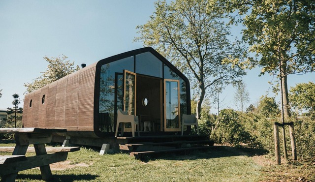 Beautiful cardboard cabin at a holiday park in the seaside resort of Ouddorp