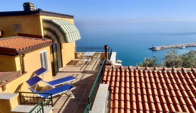 Beautiful panoramic terrace overlooking the sea, with swimming pool