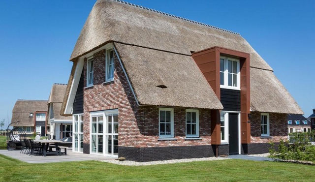 Beautiful, thatched villa with a terrace at the Tjeukemeer
