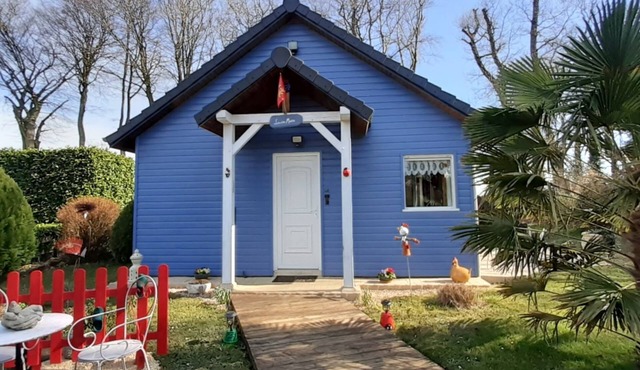 Blue house with flower garden 6 km from the sea, private parking, Wifi