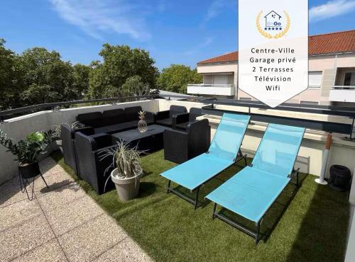 BnGo I Immense RoofTop Lyon I 2 chambres, 2 places parkings, 2 immenses terrasses, 8 personnes