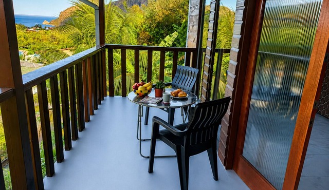 “Breathtaking Piton & Ocean Views, Romantic Balcony Retreat