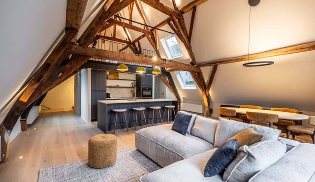 Bright loft w/beams & mezzanine