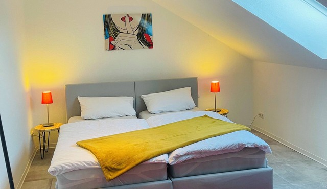 Bright, spacious attic apartment.