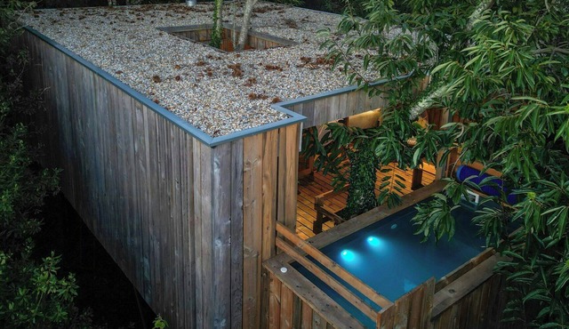 Cabin among chestnuts with heated pool in Galicia