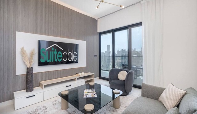 Canal front apartment with Burj Khalifa view