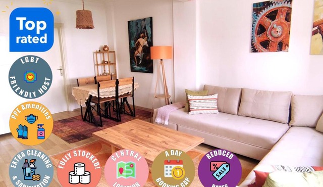 Central, Cozy, Spacy, Wide Terrace, Garden, 2BR, Free Parking, Fast Wi-Fi, 4ppl