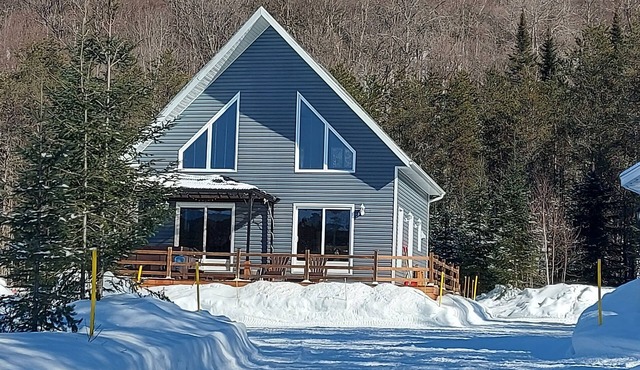 Chalet with year-round spa, wine, fireplace, located 2 minutes from the zec!
