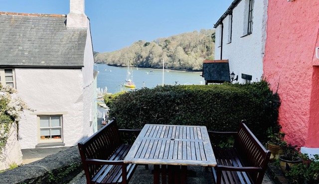 Characterful cottage a stones throw from river Dart with front & back patios