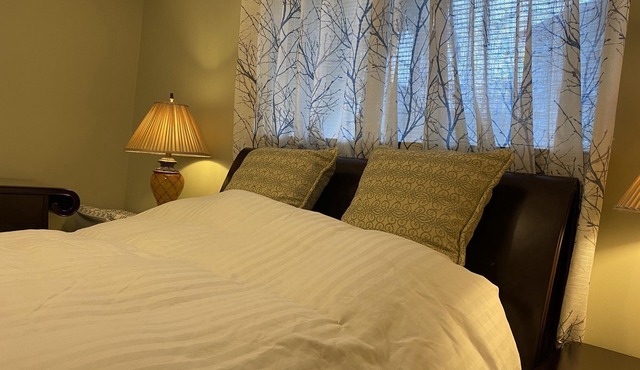 Clean safe private bedroom, comfy bed, keyless entry, no stairs, on bus routes