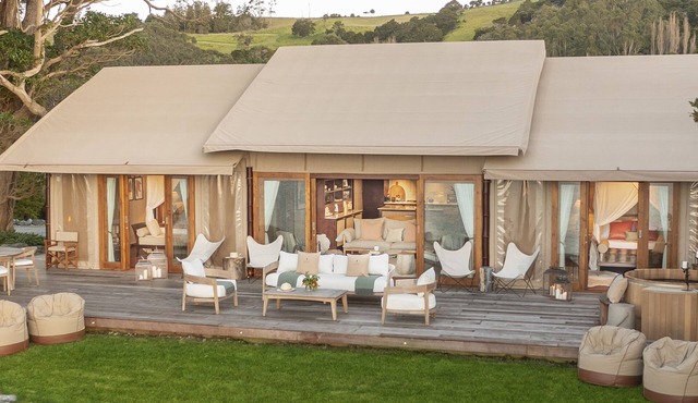 Clifftops - luxury tented lodge, sweeping views & beach, 90 mins from Auckland
