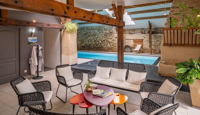 Country House “Grand Gîte, Indoor Pool” with Private Terrace, Garden, and Balcony