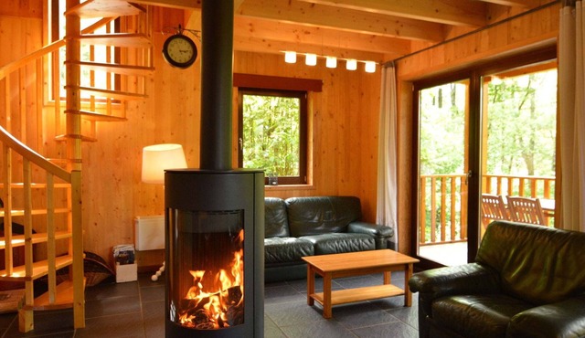 Comfortable modern chalet with wood finish.