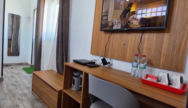 Comfortable, quiet, secure room away from city noise.
