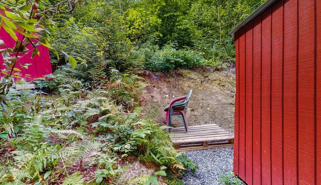 Convenient tiny house w/trail access, firepit, gas grill, wifi, window a/c, w/d