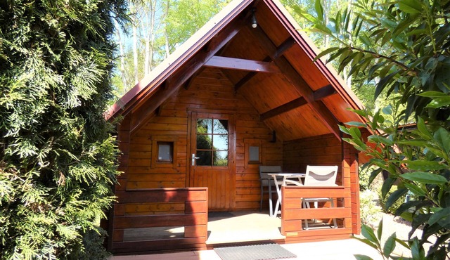 Cosy log cabin for rent against the forest edge on the border of Friesland/Groningen/Dr.