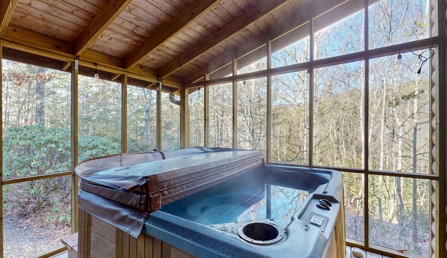 Cozy cabin with hot tub, screened porch, firepit & serene wooded seclusion