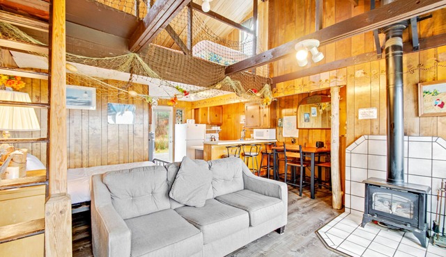 Cozy oceanfront cabin on the beach with views - dog friendly