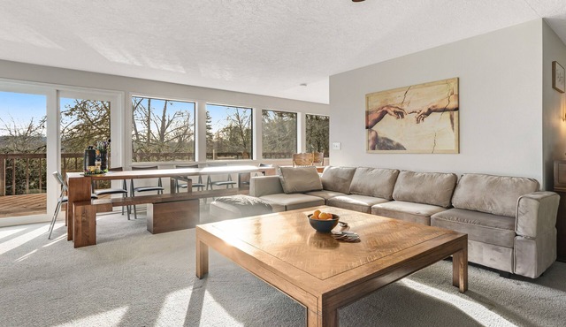 Creekside charmer with kayaks, fireplace, large deck, & W/D - dog-friendly