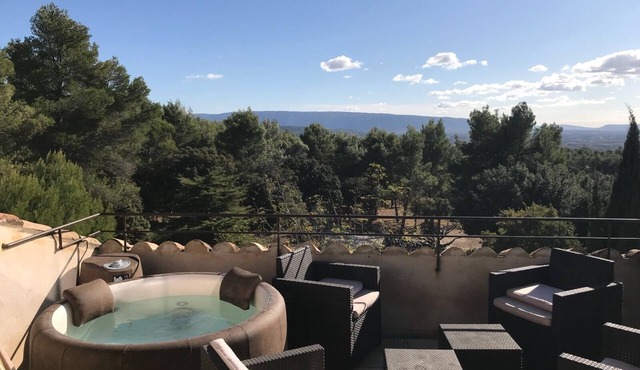 Detached cottage in a Provencal domain with breathtaking view of the swimming pool