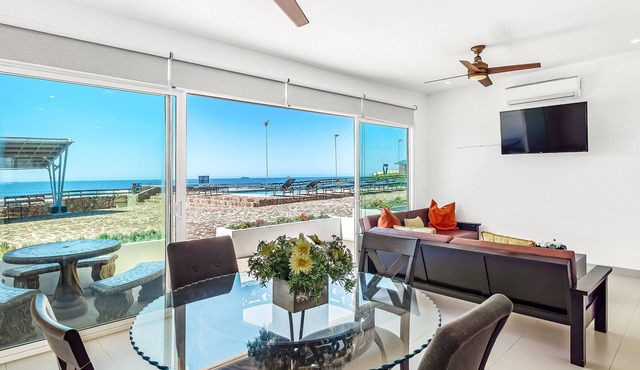 Dog-friendly oceanfront villa with pool access, rooftop patio, full kitchen