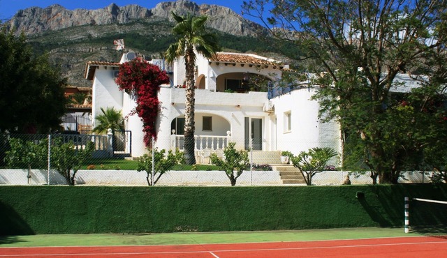 Dream villa with private tennis court, pool, sea and mountain views.