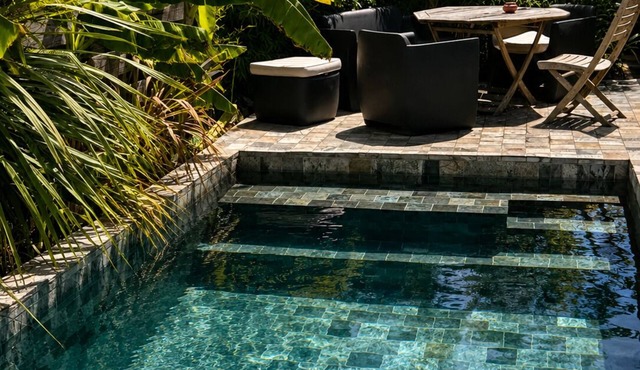 Elegant architect-designed villa with heated Bali pool and large bay windows