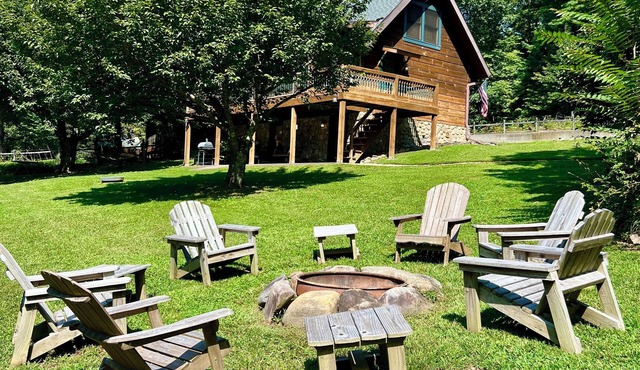 Enjoy a CABIN including Blueberry Picking, Yard Games, Fire Pit, Screened Porch.