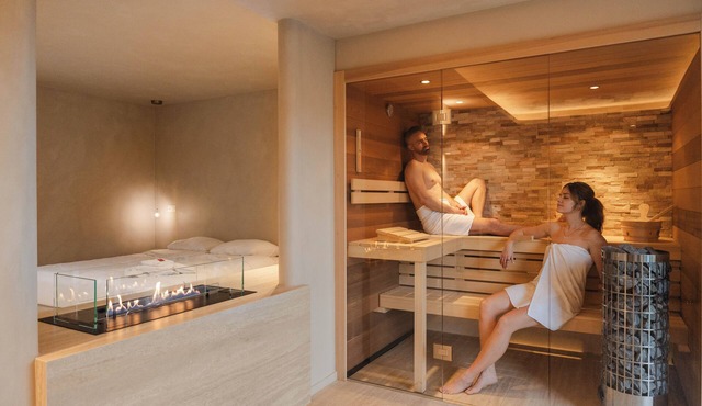 Experience luxury and relaxation in the Wellness Suite, featuring a sauna, jacuzzi, and a serene forest-edge location.